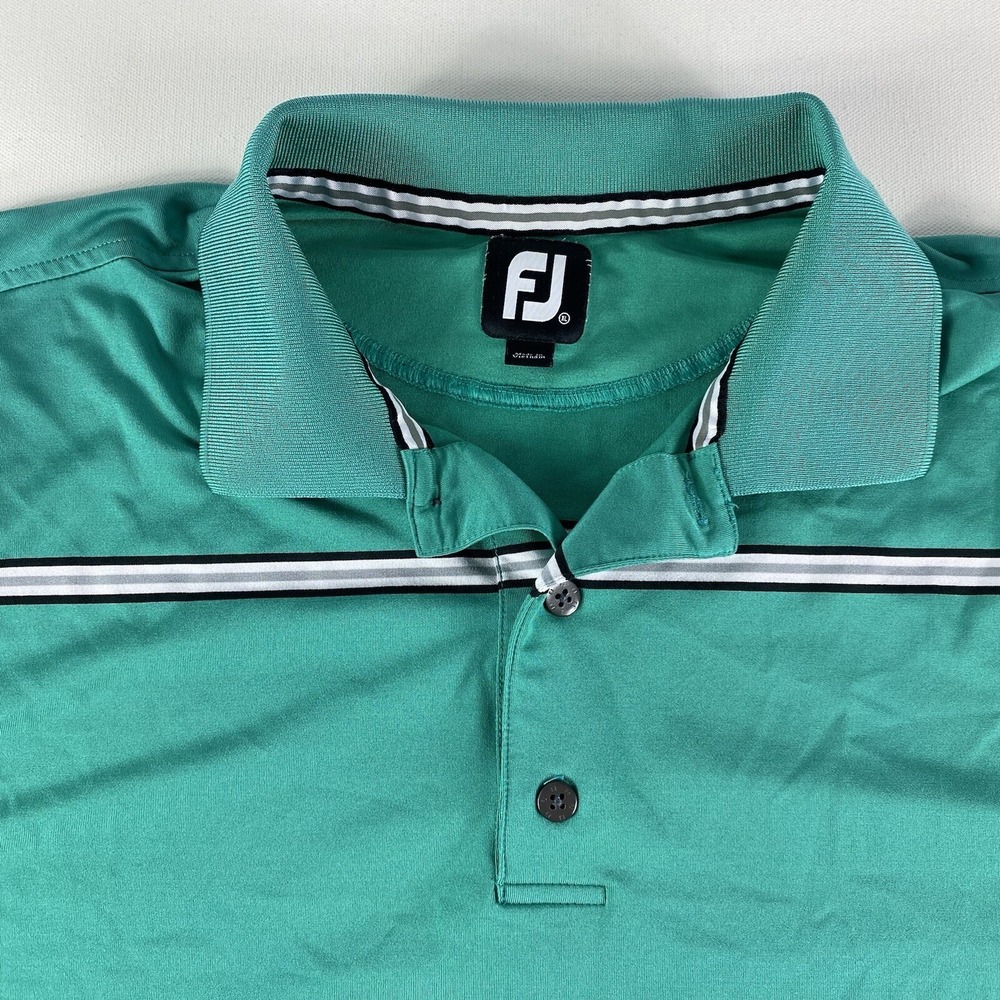 FootJoy FJ Polo Shirt Adult XL Green Performance Golf Chest Stripe Mens